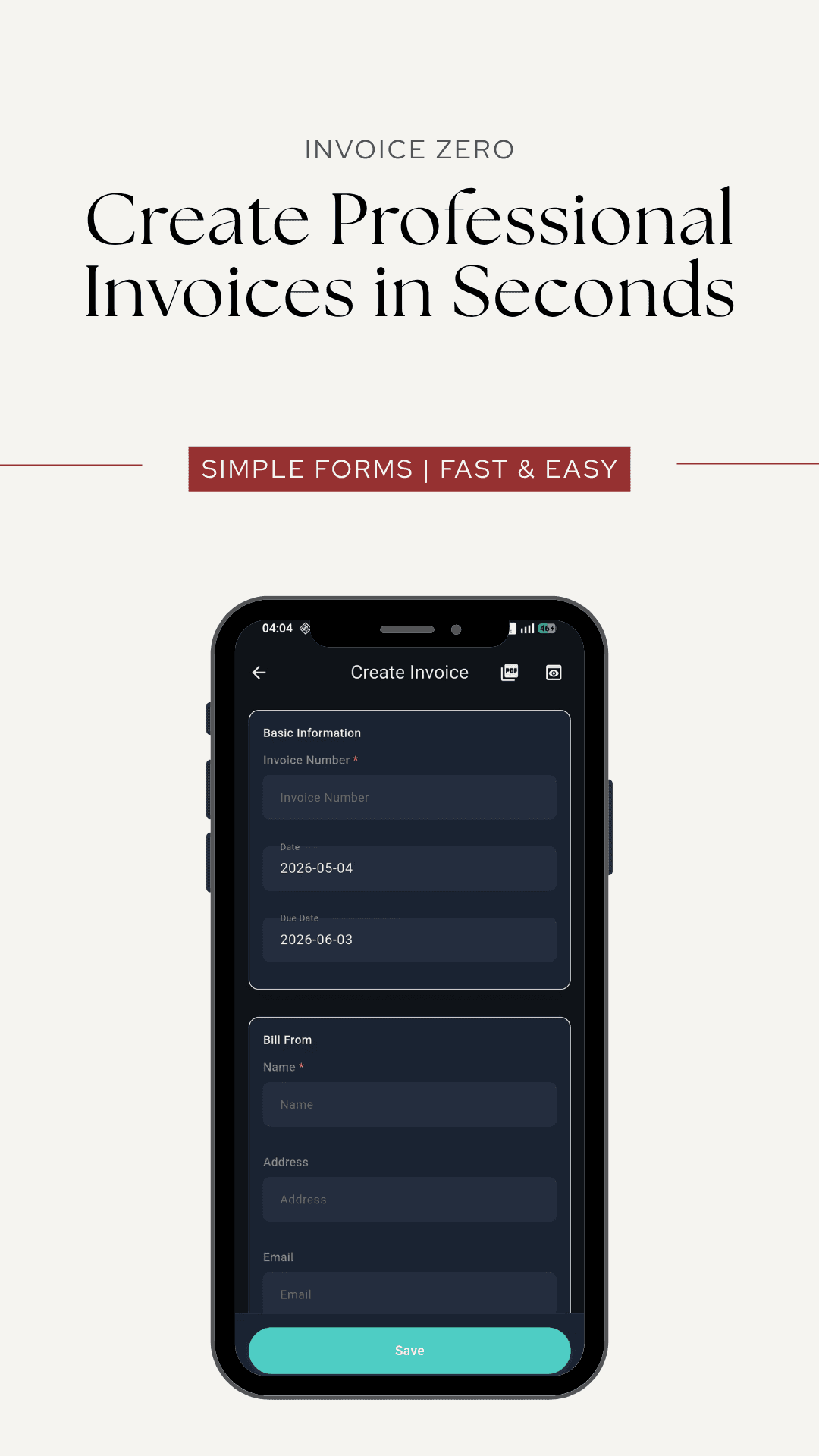 Dark Teal Create Invoice UI